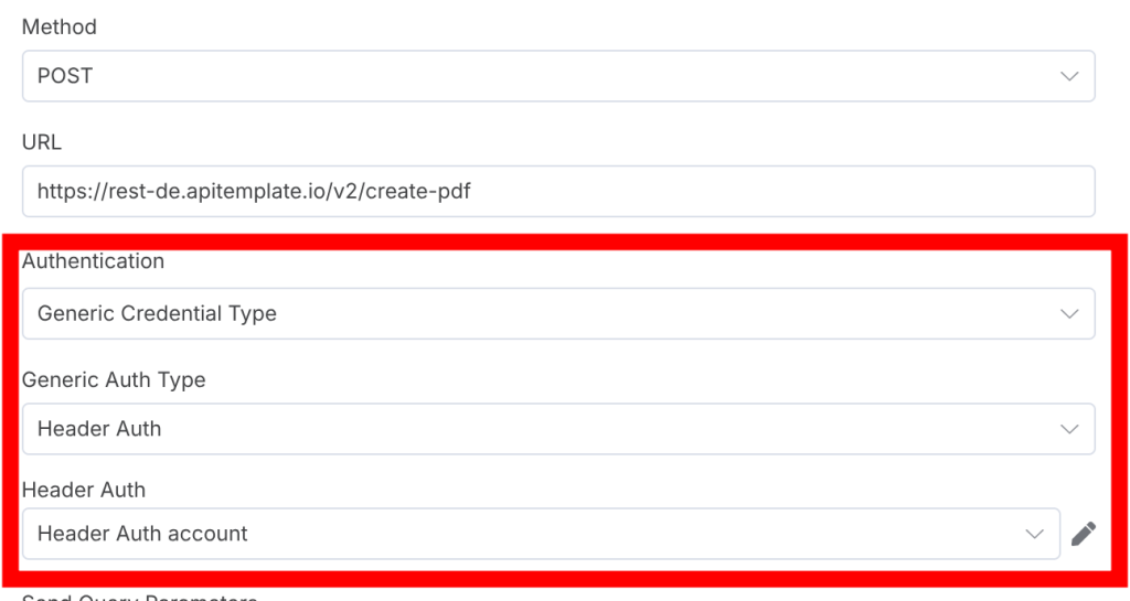 HTTP Request node authentication setup