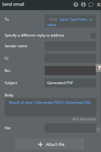 Send email with the generated PDF link
