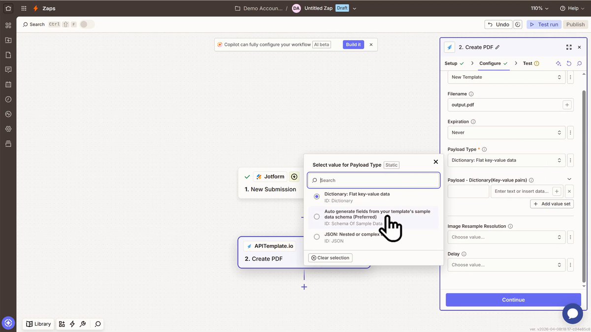 Zapier: Configure payload type