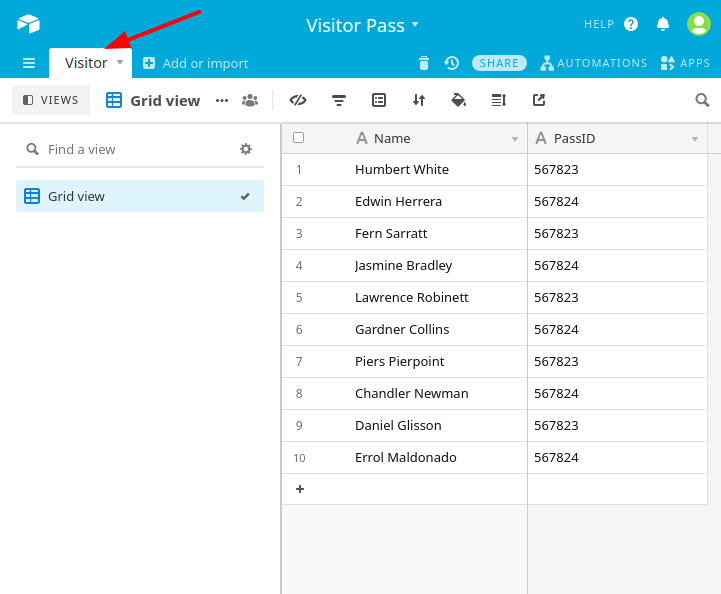 Reading the table name from an Airtable tab