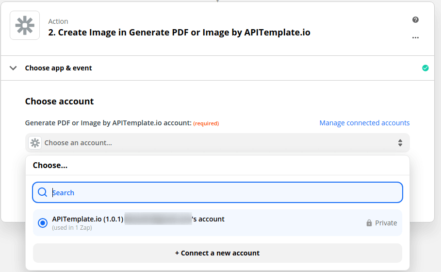 Connecting an APITemplate.io account to Zapier with an API key